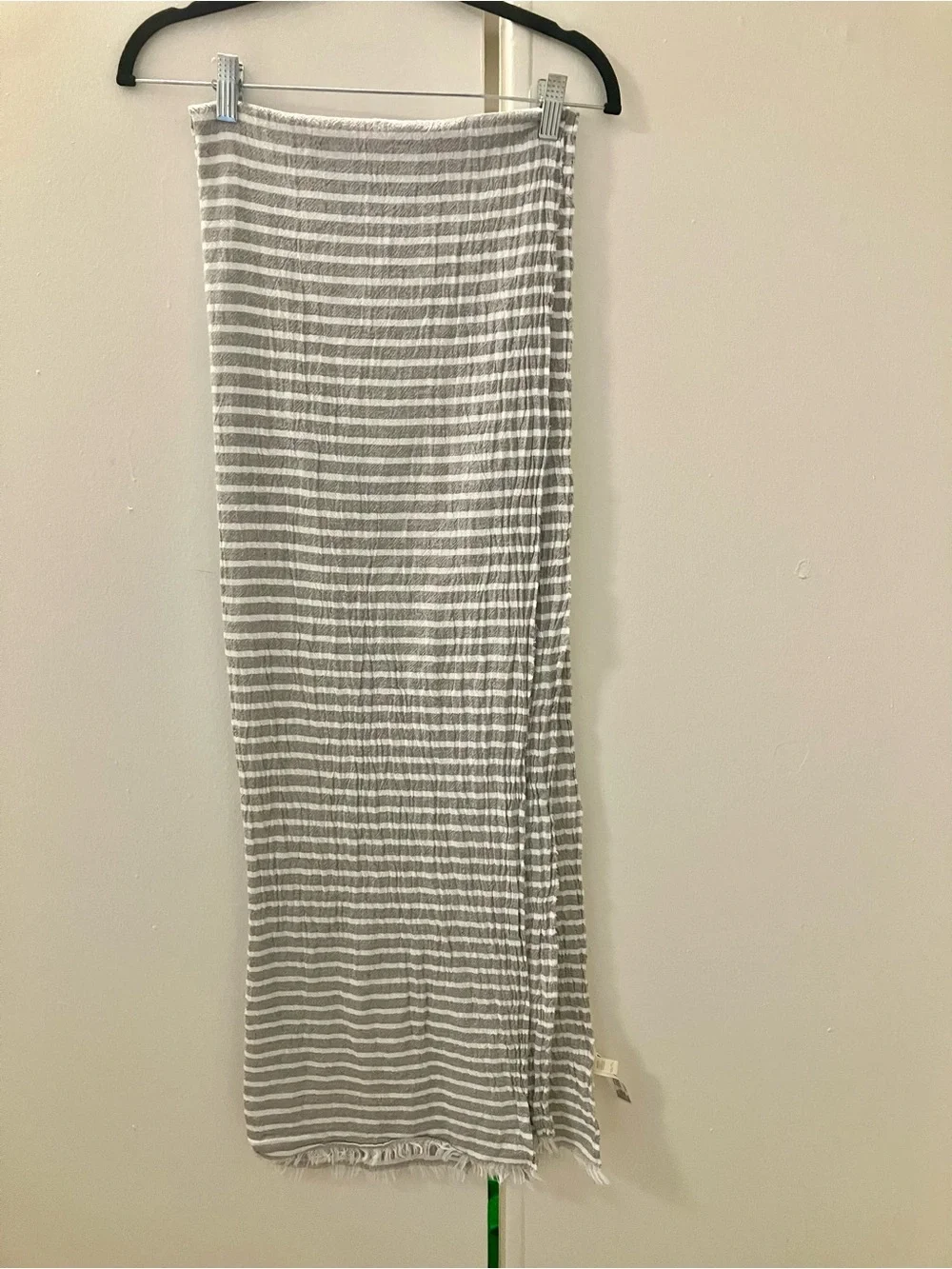 Eileen Fisher Italy Long Scarf Wrap Gray White Stripe Recycled Cotton Gauze